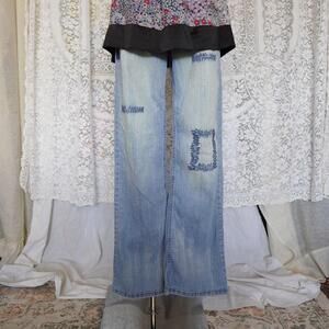 Y2K Paris Blues Patched Embroidered Distressed Bootcut Lightwash Jeans sz 9